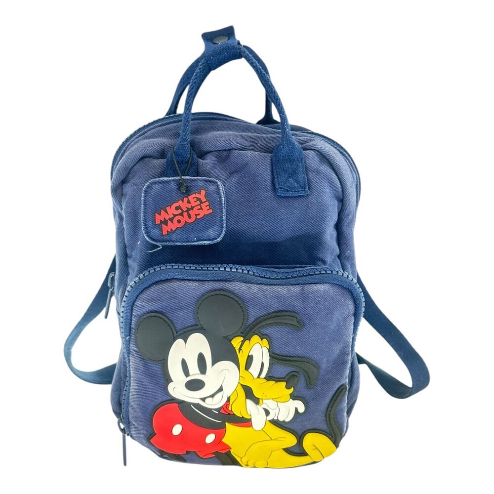Disney Baby X Zara Mickey Mouse & Pluto Dark Blue Mini Small Backpack w/ Handles